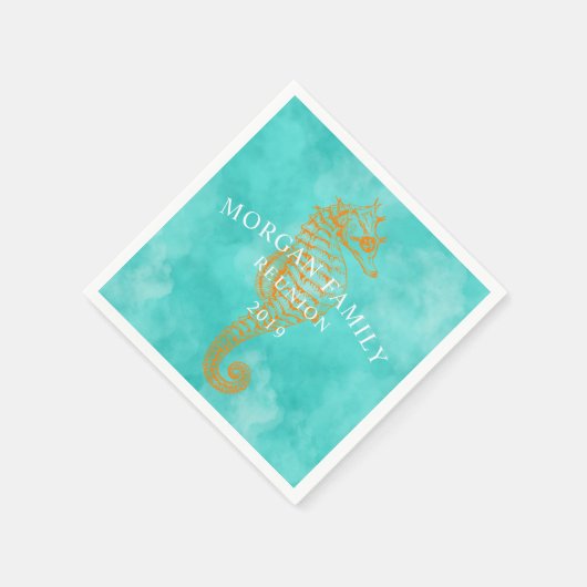 turquoise zeepaardje | Gepersonaliseerde papieren  Servet (Hoek)