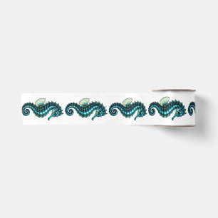 Turquoise Zeepaardje & Parel Oceaan Cadeaupapier L Satijnen Lint