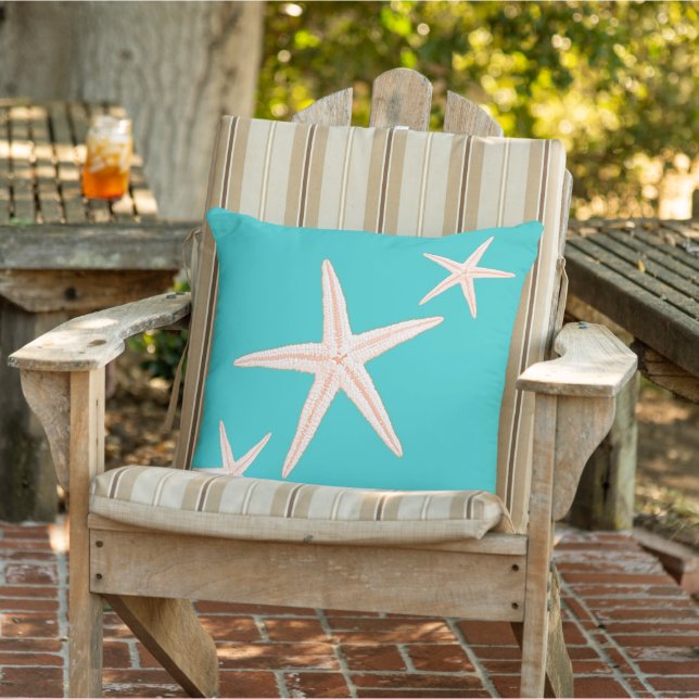 Turquoise Zeester Strandhuis Decoratie Buitenkussen (Stoel)