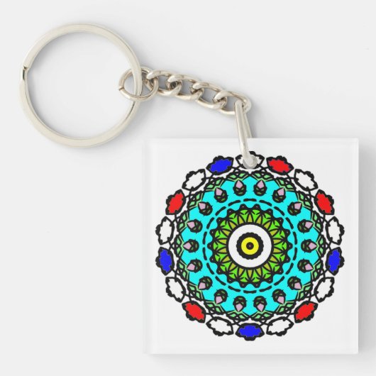 Turquoise Zen Mandala Sleutelhanger (Voorkant)