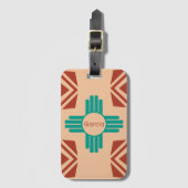 Turquoise Zia Tribal Brown Tan Bagagelabel (Voorkant (verticaal))