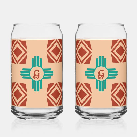 Turquoise Zia Tribal Brown Tan Blikvorm Glas (Voorkant)