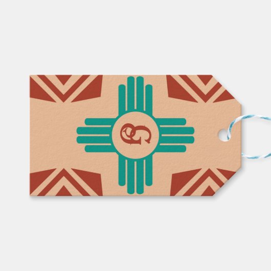 Turquoise Zia Tribal Brown Tan Cadeaulabel (Voorkant (Horizontaal))