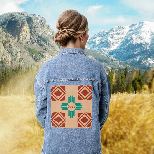 Turquoise Zia Tribal Brown Tan Denim Jacket