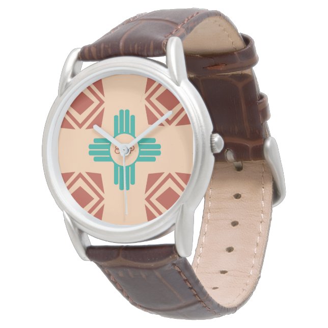 Turquoise Zia Tribal Brown Tan Horloge (Gekanteld)