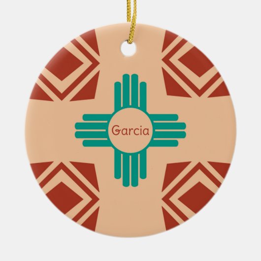 Turquoise Zia Tribal Brown Tan Keramisch Ornament (Voorkant)