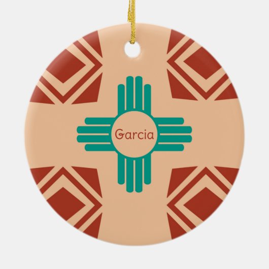 Turquoise Zia Tribal Brown Tan Keramisch Ornament (Achterkant)