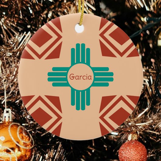 Turquoise Zia Tribal Brown Tan Keramisch Ornament