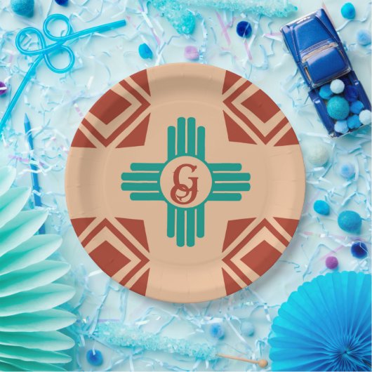 Turquoise Zia Tribal Brown Tan Papieren Bordje (Feest)