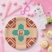 Turquoise Zia Tribal Brown Tan Papieren Bordje (Feest)