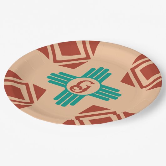 Turquoise Zia Tribal Brown Tan Papieren Bordje (Gekanteld)