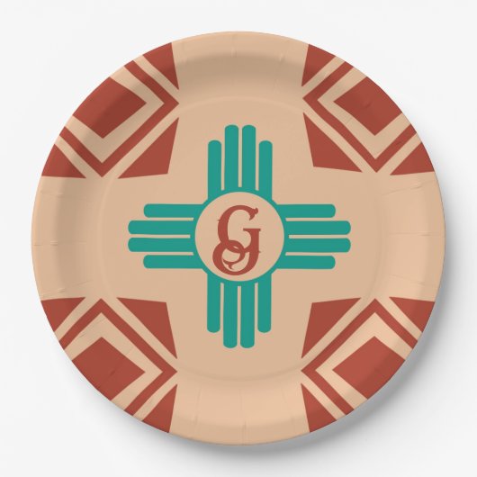 Turquoise Zia Tribal Brown Tan Papieren Bordje (Voorkant)