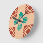 Turquoise Zia Tribal Brown Tan Ronde Klok (Hoek)