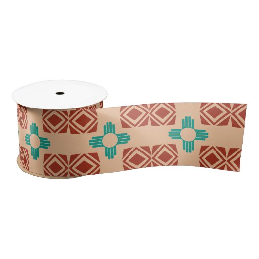 Turquoise Zia Tribal Brown Tan Satijnen Lint (Spoel)