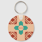 Turquoise Zia Tribal Brown Tan Sleutelhanger (Voorkant)