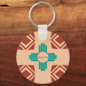 Turquoise Zia Tribal Brown Tan Sleutelhanger (Voorkant)