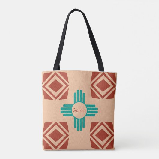 Turquoise Zia Tribal Brown Tan Tote Bag (Achterkant)