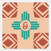 Turquoise Zia Tribal Brown Tan Vierkante Sticker (Voorkant)