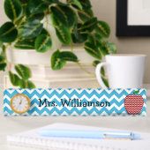 Turquoise Zigzag Apple Teacher naamplaat Naambordje