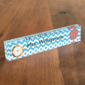 Turquoise Zigzag Apple Teacher naamplaat Naambordje (Zijkant)