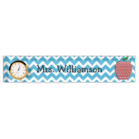 Turquoise Zigzag Apple Teacher naamplaat