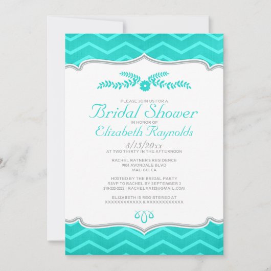 Turquoise Zigzag Bridal Shower Invitations Kaart (Voorkant)