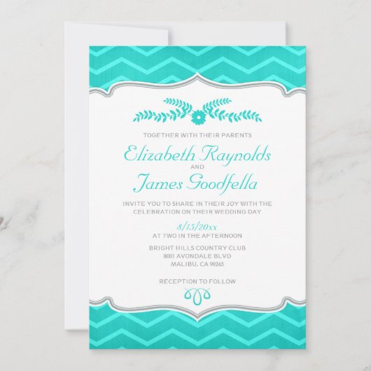 Turquoise Zigzag Wedding Invitting Kaart (Voorkant)