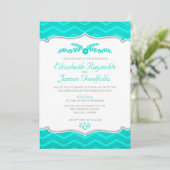 Turquoise Zigzag Wedding Invitting Kaart (Staand voorkant)