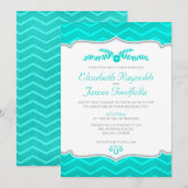 Turquoise Zigzag Wedding Invitting Kaart (Voorkant / Achterkant)