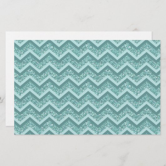 turquoise zigzagpatroon met glitter briefpapier (Voorkant / Achterkant)