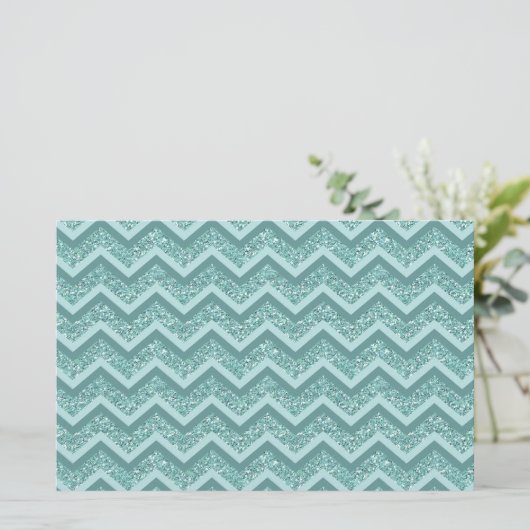 turquoise zigzagpatroon met glitter briefpapier (Staand voorkant)