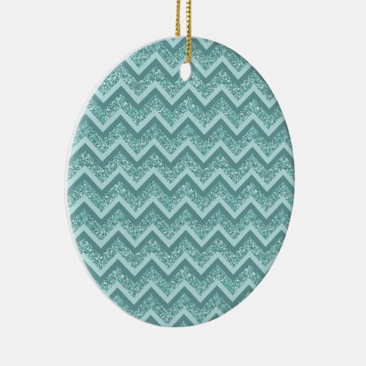 turquoise zigzagpatroon met glitter keramisch ornament (Rechts)