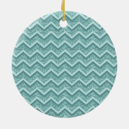 turquoise zigzagpatroon met glitter keramisch ornament (Achterkant)