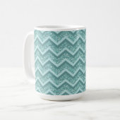 turquoise zigzagpatroon met glitter koffiemok (Voorkant links)
