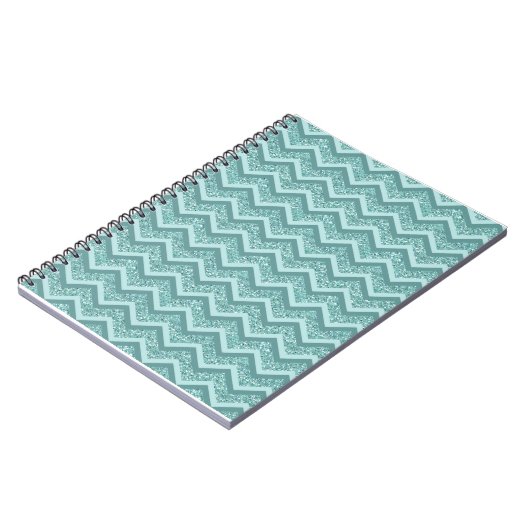 turquoise zigzagpatroon met glitter notitieboek (Linkerzijde)
