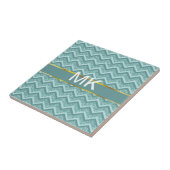 turquoise zigzagpatroon met glitter tegeltje (Zijkant)