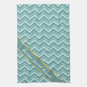 turquoise zigzagpatroon met glitter theedoek