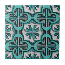 Turquoise Zilver 3D Gelaagde Papier Snijkunst Tegeltje