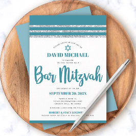 Turquoise Zilver Bar Mitswa Tallit Eenvoudig Moder Kaart