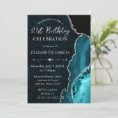 Turquoise & Zilver Glitter Agate marmeren Verjaard Kaart (Staand voorkant)