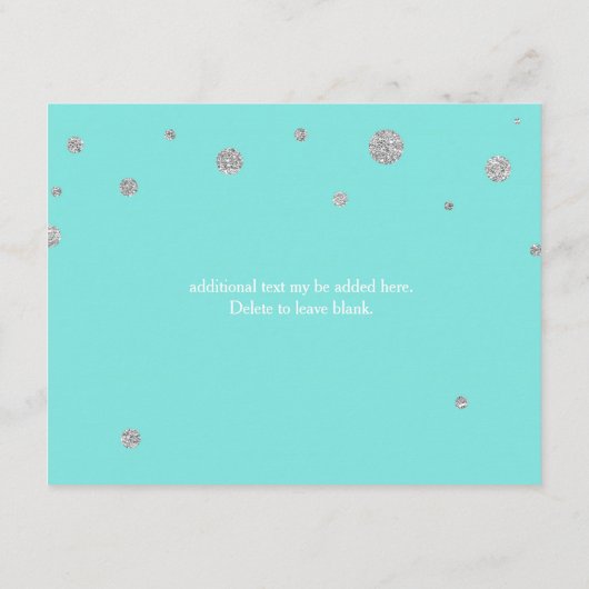 Turquoise & Zilver Glitter Confetti Ontvangst Informatiekaartje (Achterkant)