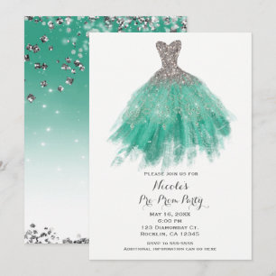 Turquoise & Zilver Glitter Glam Jurk Pre Prom Fees Kaart
