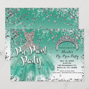 Turquoise & Zilver Glitter Glam Jurk Pre Prom Fees Kaart