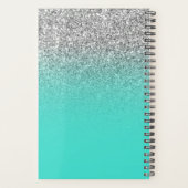 Turquoise Zilver Glitter Ombre Gepersonaliseerd Planner (Achterkant)