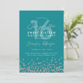 Turquoise Zilver Glitter Verrassing Sweet 16 Kaart (Staand voorkant)