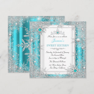Turquoise Zilver Winter Wonderland Sweet 16 Sneeuw Kaart