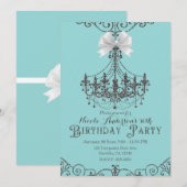 Turquoise Zilver Witte Boog Verjaardagsfeestje Elk Kaart (Voorkant / Achterkant)