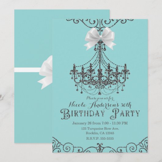 Turquoise Zilver Witte Boog Verjaardagsfeestje Elk Kaart (Voorkant / Achterkant)