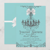 Turquoise & Zilver Witte Strik Ondergoed Douche Kaart (Voorkant / Achterkant)