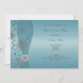 Turquoise Zilveren Bloemen Feest Template Kaart (Achterkant)